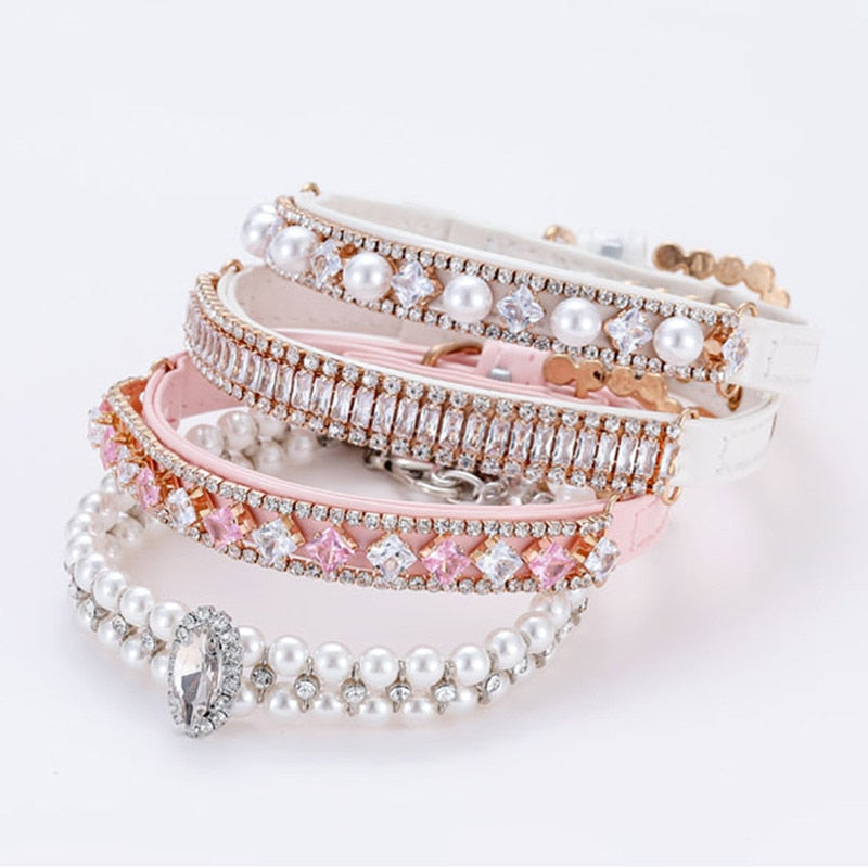 Pearl, Crystal and Rhinestone Small Dog and Cat Collars